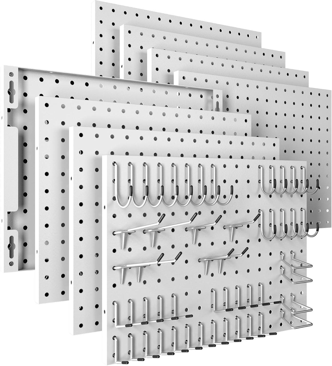 Peg Board, 8 Pack Metal Pegboard Panels with 50 Hooks, White Pegboards Wall Organizer, Peg Board for Walls Home, Garage Tool Storage, Office Organization, Craft Room