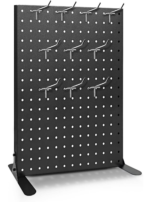 Peg Board Display Stand - Keychain Display with 10 Hooks, Black | Peg Board for Craft Shows, Vendor Display, Jewelry Display for Vendors, Selling Accessories, Retail Stores, 17 X 13 Inch