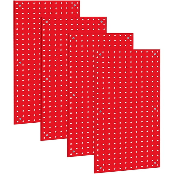 Peg Board,Pegboard Rack Garage Storage Steel Horizontal Peg Board Pack,Steel Pegboard Heavy Duty- 4 Pack 12-Inch X 24-Inch Metal Peg Board Tool Organization Panels (Red)