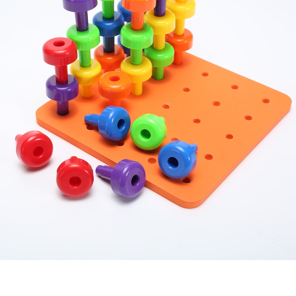 Peg Board Toy for Sensory, 30PCS Pegboard Colorful Stackable Foam Board ...