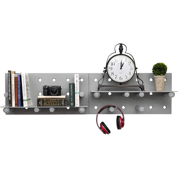 Peg Board Wall Display - Beautifully organise Your Home, Garage, Kitchen, Bedroom or Office Space with pegboard Wall décor and Organization (Grey)