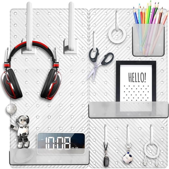 Peg Board Wall Organizer Desk and Gaming Small Pegboard Kit for Office and Kitchen(2-Pack Grey-Clear)