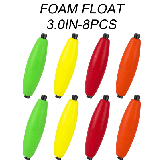 Peg Cigar EVA Foam Fishing Floats Bobbers, High Visibility Fluorescent Slip Floats, Multiple Sizes 1.5in/2in/2.5in/3in, Mixed Color Red Yellow Green, Multiple Pack Quantities 8Pcs/16Pcs/32Pcs Freshwa