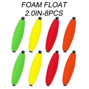 Peg Cigar EVA Foam Fishing Floats Bobbers, High Visibility Fluorescent Slip Floats, Multiple Sizes 1.5in/2in/2.5in/3in, Mixed Color Red Yellow Green, Multiple Pack Quantities 8Pcs/16Pcs/32Pcs Freshwa