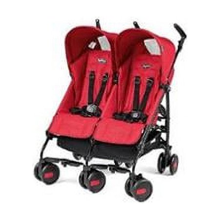 Peg Perego Pliko Mini Twin Double Stroller with Adjustable Canopies, Mod Red