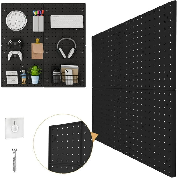 PegBoard 4 Pack 12x12 inch, ABS Plastic Wall Organizer for Office Craft Room Kitchen Display, Black