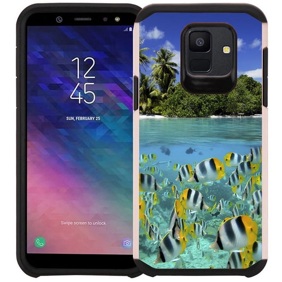 Pegacell Cover Case Compatible for Samsung Galaxy A6 Case - Colorful Design Hybrid Armor Case Shockproof Dual Layer Protective Phone Cover - Coral Beach