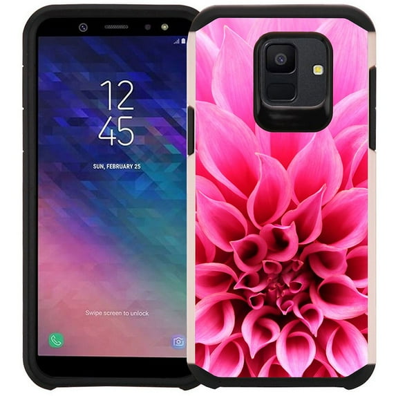 Pegacell Cover Case Compatible for Samsung Galaxy A6 Case - Colorful Design Hybrid Armor Case Shockproof Dual Layer Protective Phone Cover - Pink Dhalia