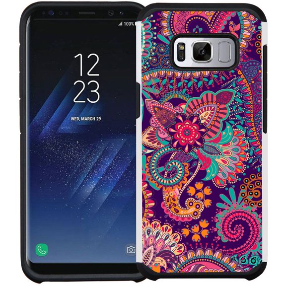 Pegacell Cover Case Compatible for Samsung Galaxy S8 Case - Colorful Design Hybrid Armor Case Shockproof Dual Layer Protective Phone Cover - Colorful Paisley