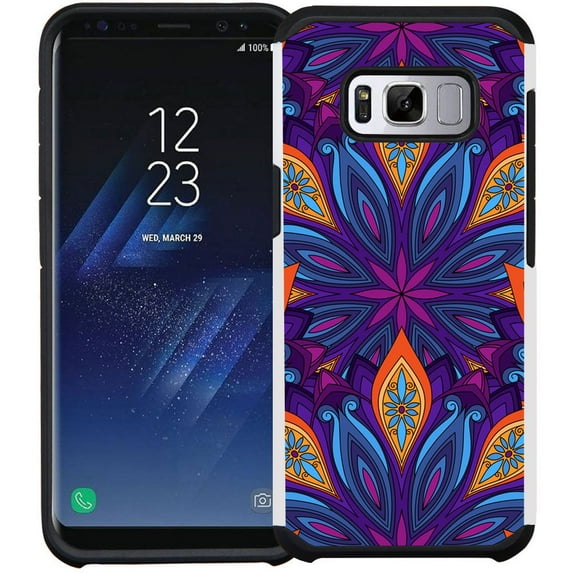 Pegacell Cover Case Compatible for Samsung Galaxy S8 Case - Colorful Design Hybrid Armor Case Shockproof Dual Layer Protective Phone Cover - Purple Mandala