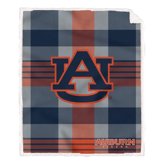 Pegasus Auburn Tigers 60- x 70- Plaid Steel Ultra Cozy Sherpa Blanket