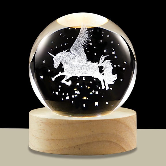 Pegasus Ball Lamp with Adjustable Brightness Wooden Base,Night Light for Teens ,Birthday Desk Office Decor (6cm / 2.4")