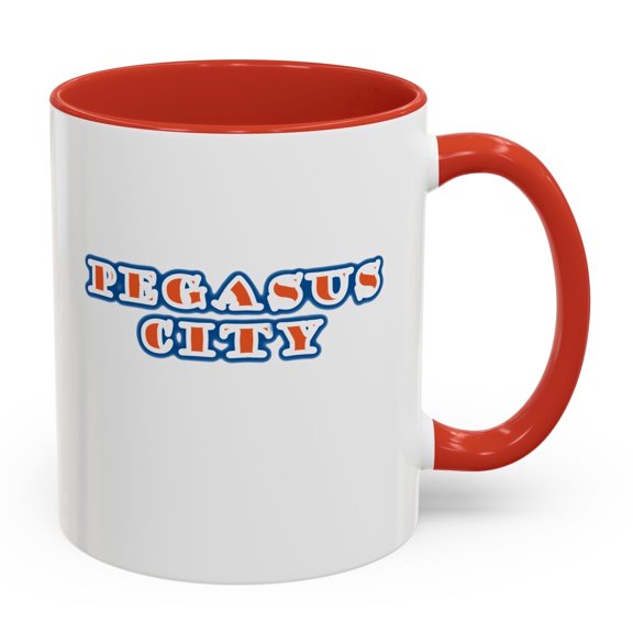 Glyph Emporium -- Pegasus City -- 11oz Ceramic Mug, Red Accent