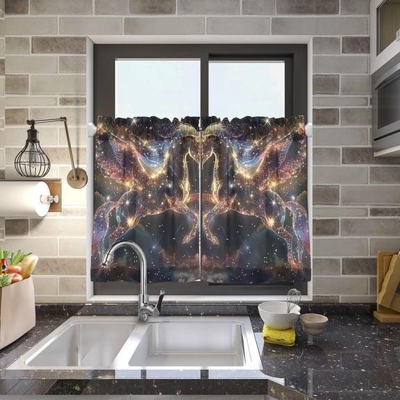 Pegasus Constellation Kitchen Curtains Half Tier Curtain 2 Rod Pockets Bathroom Bedroom Cupborad Living Room 27"x24"