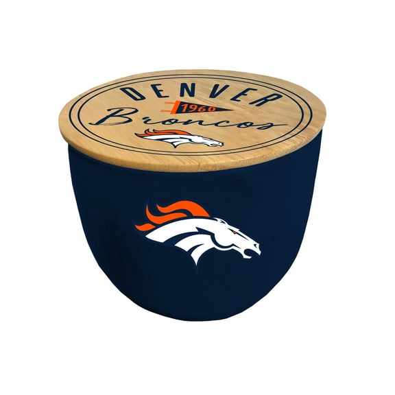 Pegasus Denver Broncos 16oz. Script Circle Wood Top Ceramic Candle