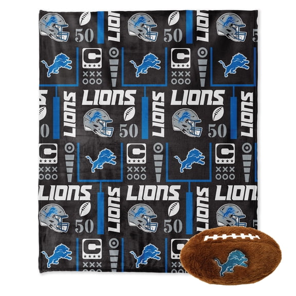 Pegasus Detroit Lions 50" x 60" Blackout Team Spirit Ultra Soft Throw & Plush Football Combo Pack