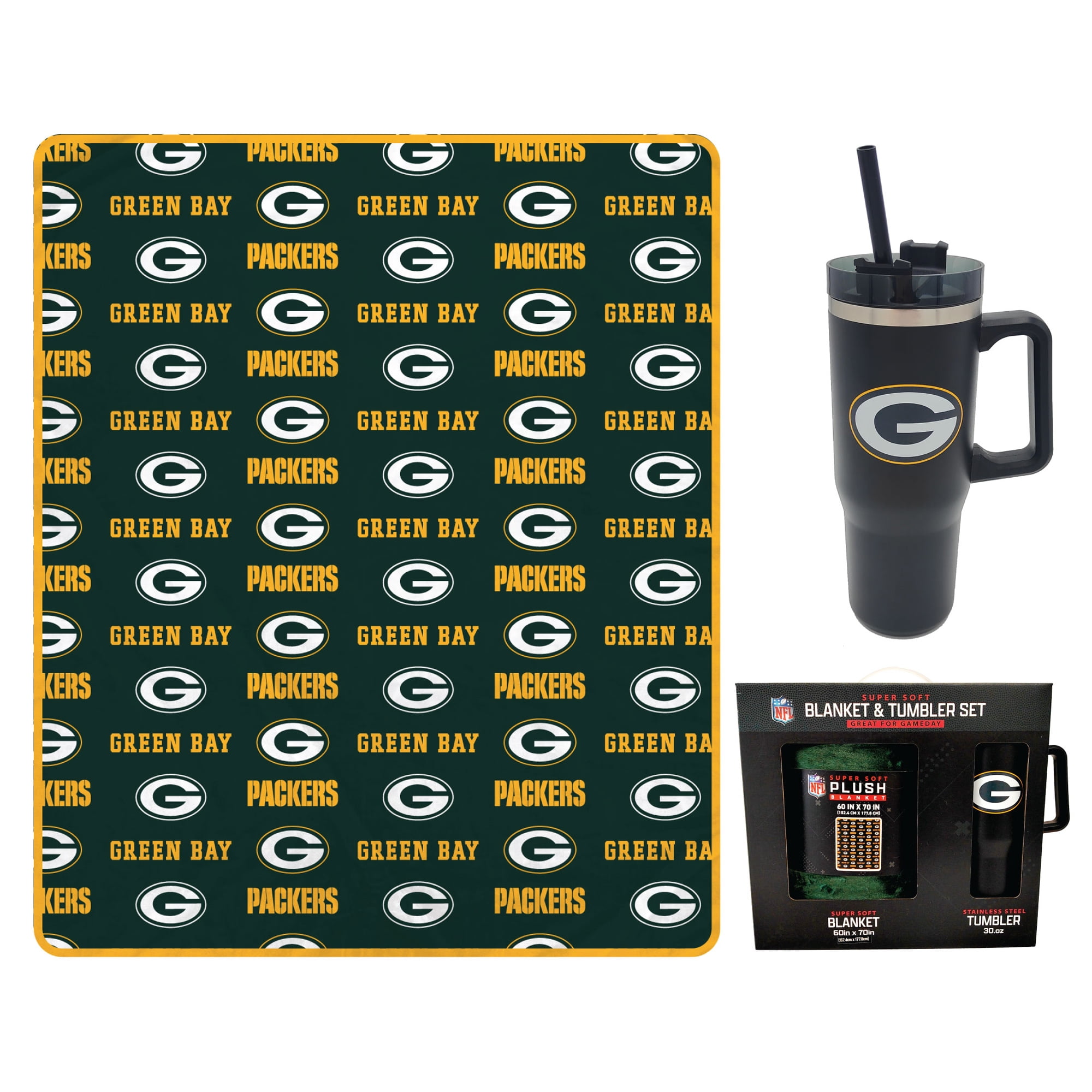 Pegasus Green Bay Packers 60" x 70" Logo Blanket and 30oz Stainless Steel Tumbler Combo