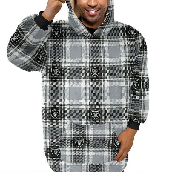 Pegasus Las Vegas Raiders Plaid Logo Box Bloncho with Sherpa Inside