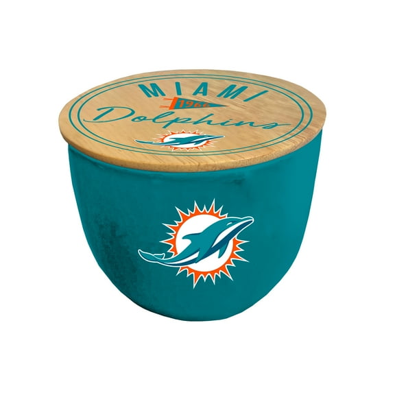 Pegasus Miami Dolphins 16oz. Script Circle Wood Top Ceramic Candle
