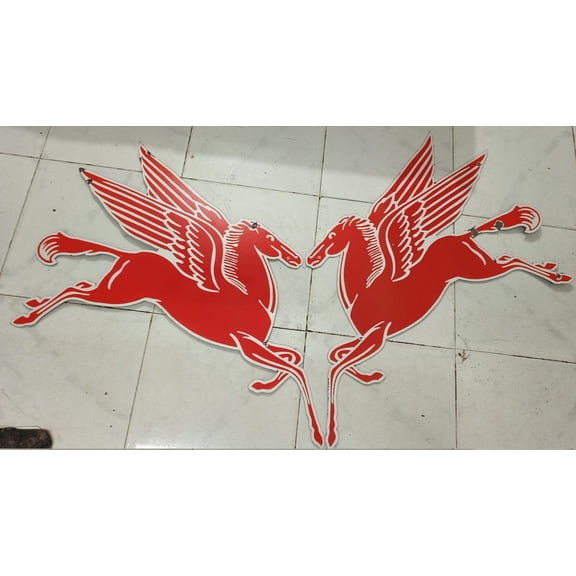 Pegasus Mobil Pure Porcelain Enamel Heavy Metal Sign 34 inches Single Side