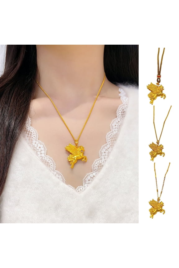 Pegasus Pendant Necklace Gold Tone Winged Horse Pendant Mythological Symbol of Strength Freedom Flying Horse Jewelry Gift for Women Men