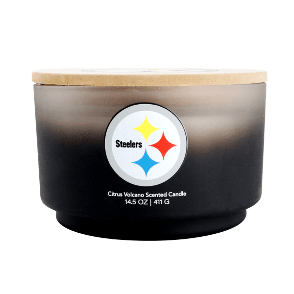 Pegasus Pittsburgh Steelers 14.5 oz. Glass Gradient Candle with Printed Wood Top