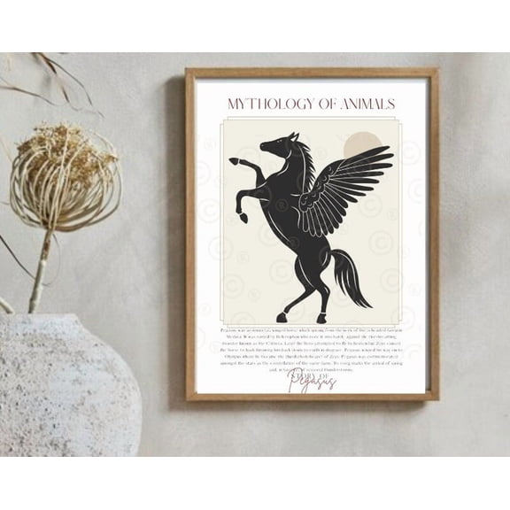 Pegasus Print, Greek Mythology Poster, Educational Posters, Horse Lover Gift, Mythical Animals, Mythological Art, Mythical Creatures Wall Art, Modern Wall Decor, 8x12 UNFRAMED