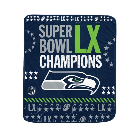 Pegasus Seattle Seahawks Super Bowl LX Champions 50" x 60" Team Sherpa Fleece Blanket