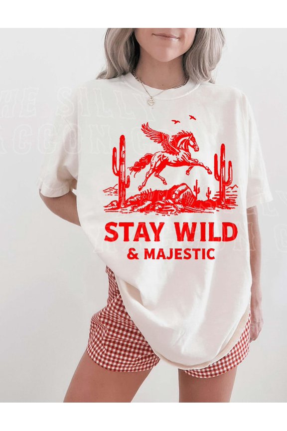 Pegasus Shirt, Vintage Stay Wild & Majestic Desert Graphic Tee, Retro Western Shirt, Boho Vintage Style Unisex Southwest Tee