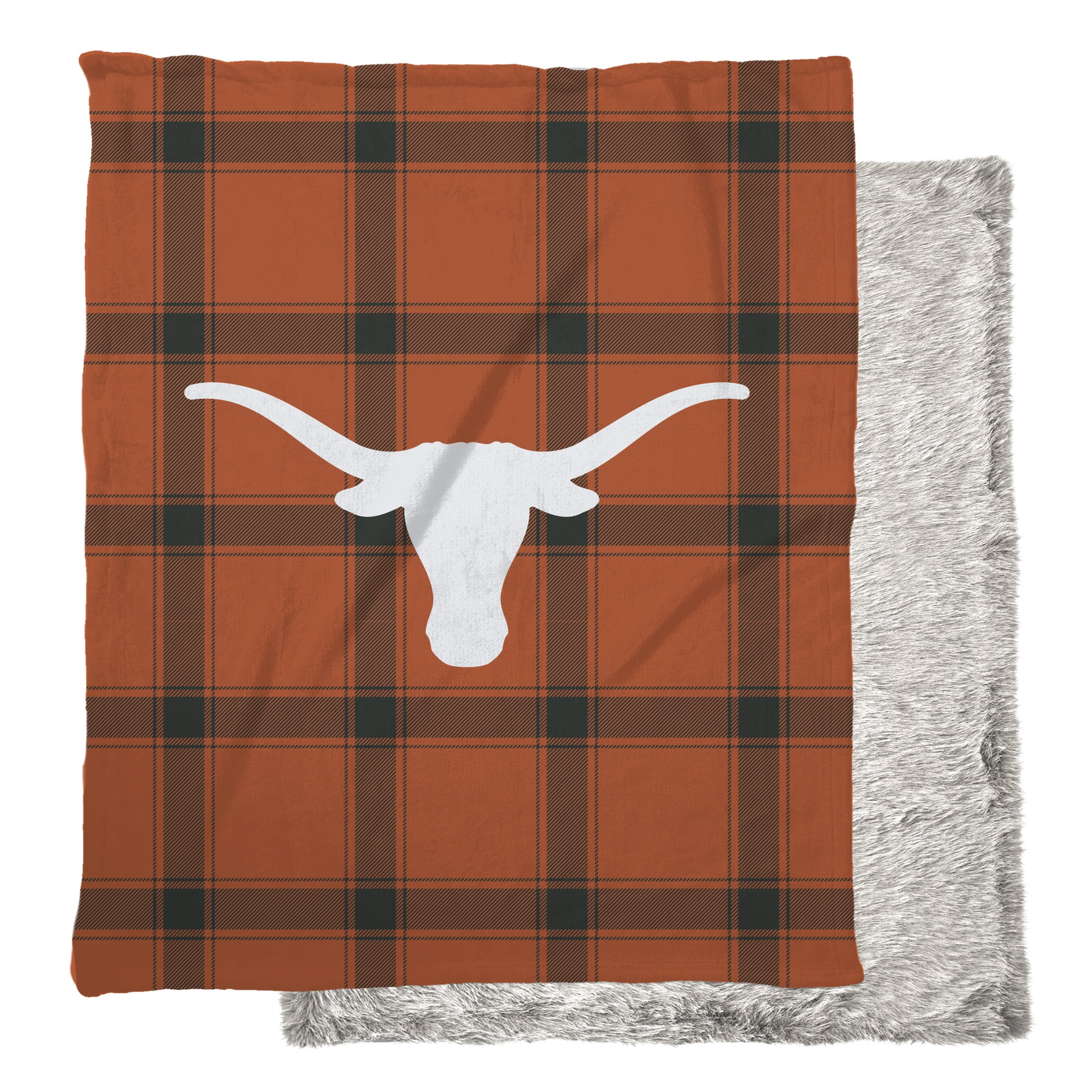 Pegasus Sports LLC NCAA Primary Plaid Faux Fur Blanket Texas Longhorns