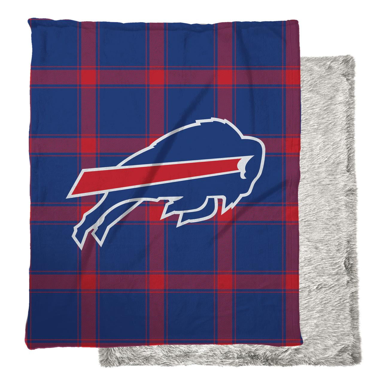 Pegasus Sports LLC NFL Primary Plaid Faux Fur Blanket Buffalo Bills