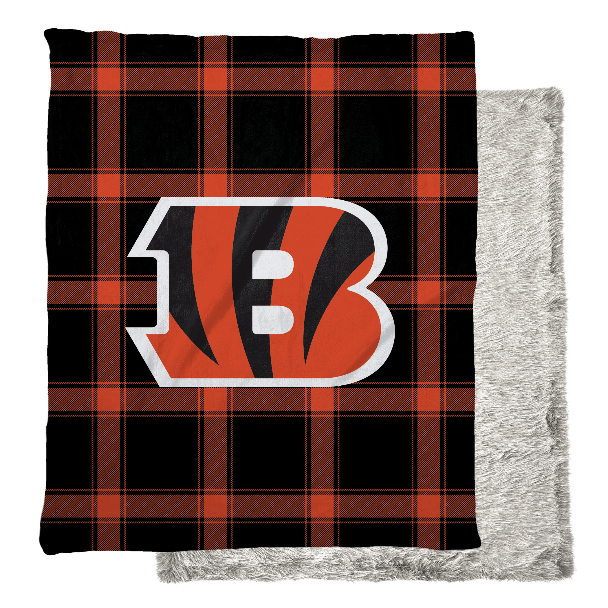 Pegasus Sports LLC NFL Primary Plaid Faux Fur Blanket Cincinnati
