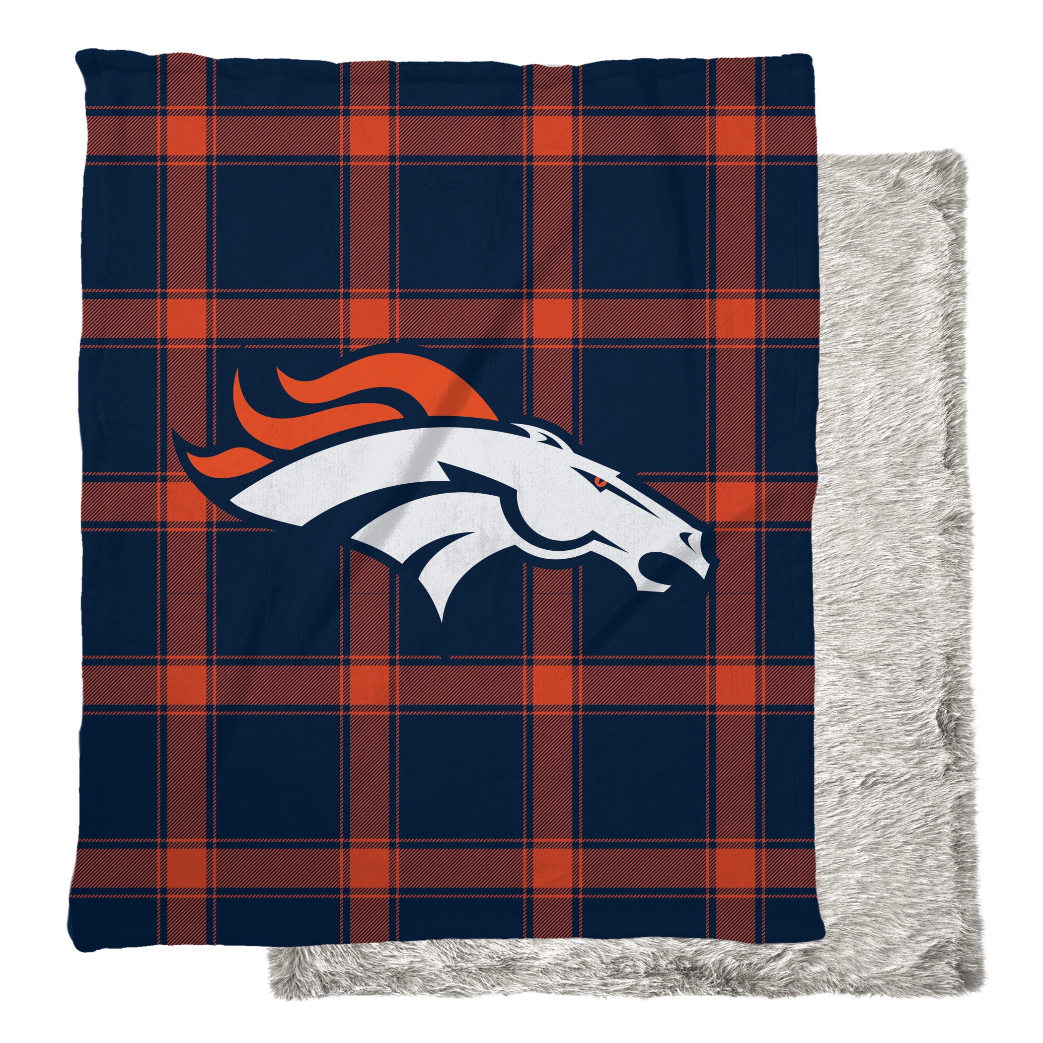 Pegasus Sports LLC NFL Primary Plaid Faux Fur Blanket Denver Broncos