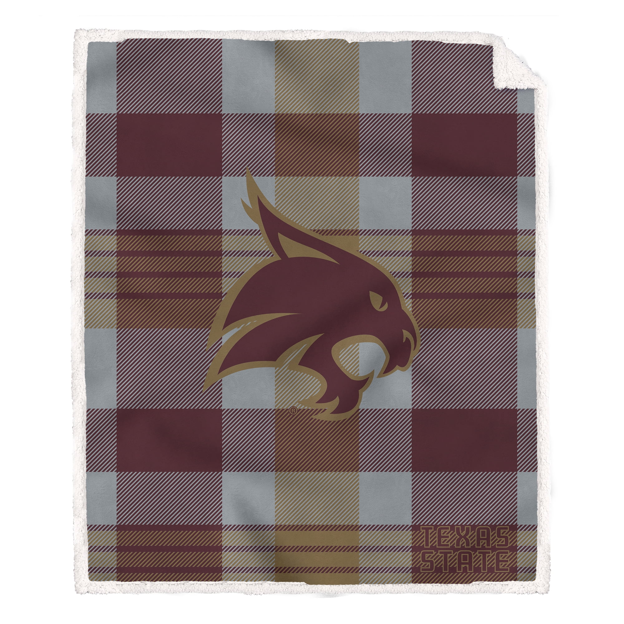 Pegasus Texas State Bobcats 60- x 70- Plaid Steel Ultra Cozy Sherpa Blanket