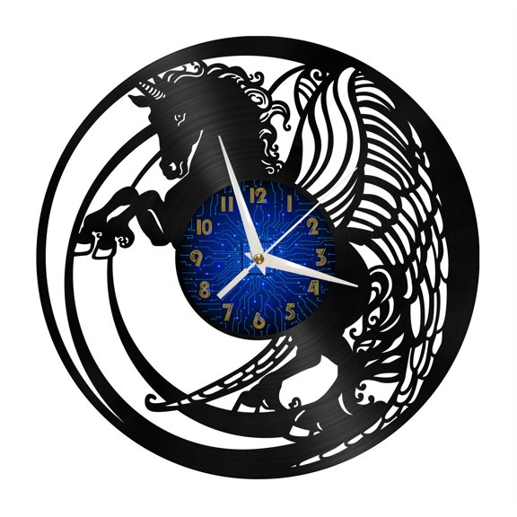 Pegasus Vinyl Record Wall Clock for Kitchen Wall Decor Wall Art Gift for Lover Gift Idea for a Best Friend(B)