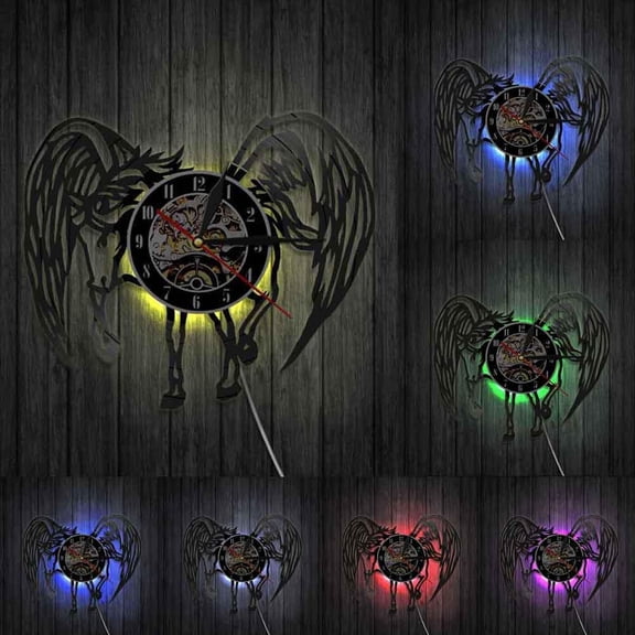 Pegasus Wall Clock Vintage Wall Art Fantasy Animal Horse Vinyl Record Clock Horse With Angel Wings Decorative Horse Clock