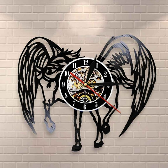 Pegasus Wall Clock Vintage Wall Art Fantasy Animal Horse Vinyl Record Clock Horse With Angel Wings Decorative Horse Clock