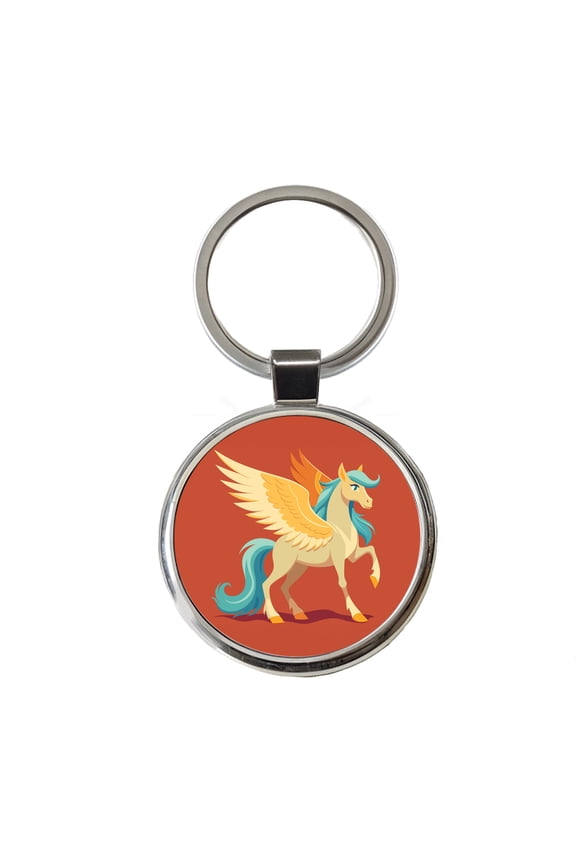 Pegasus Winged Horse Greek Mythology Metal Round Keychain