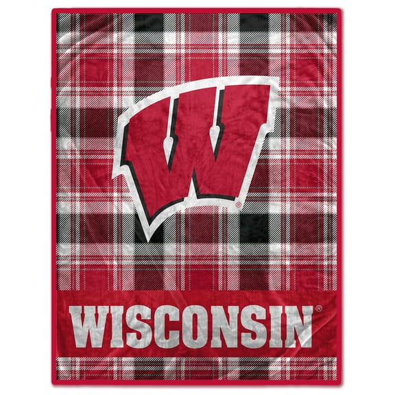 Pegasus Wisconsin Badgers 66" x 95" Oversized Plaid FAN-mily Ultra Cozy Blanket