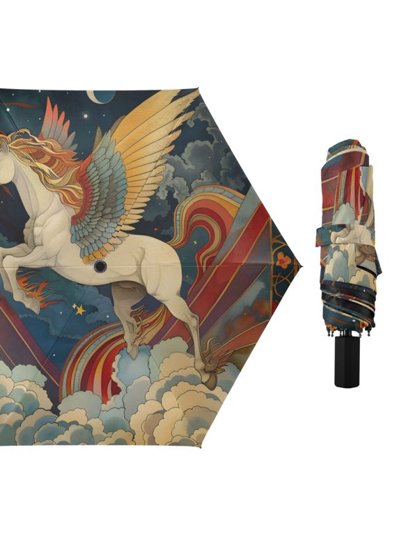 Pegasus on Cloud Compact Sun Umbrella Windproof Travel Umbrellas for Rain Strong Portable UV Protection
