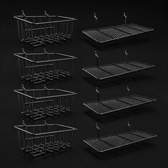 Pegboard Baskets & Trays, 8-pack, Wall Workbench Organizer for Tools