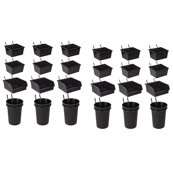 Pegboard Bins Peg Board Cups with Hooks & Loops 24 Pack,Assortment Organizer Accessory,Tools Storage Arrange System Kit,black