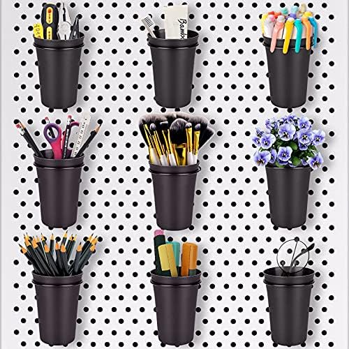 Pegboard Bins PegBoard Cups with Hooks & Loops, Peg Board Hooks Assortment Organizer Accessory, Various Tools Storage Arrange Kit for Garage Craft Workshop Workbench Hobby (Black Cups 9-Pack)