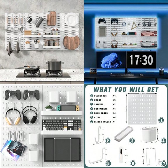 Pegboard Combination Kit 25.2 X 25.2 Wall Mounted Storage Set With 4 Pegboards 20 Accessories Hanging Peg Boards Organizer