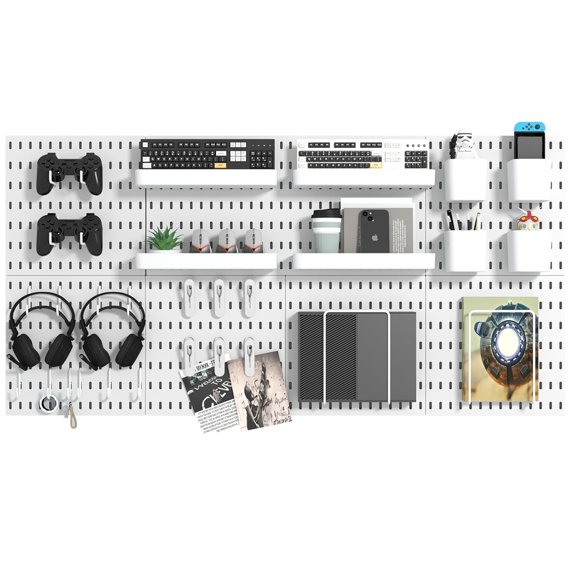 Pegboard Combination Kit, 8 Peg Boards and 30 Accessories Modular Hanging Black Pegboard for Walls, Office Wall Organizer, Keys Holder on Wall, Nursery Storage, 44"x22" Black