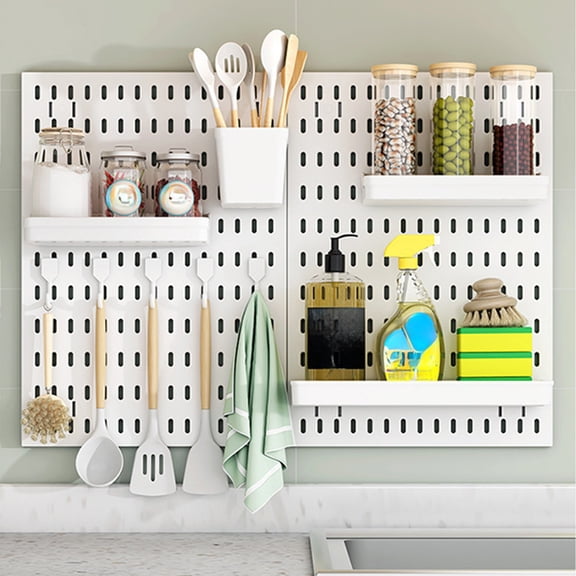 Pegboard Combination Kit Large Wall Hanging Pegboard Storage Organizer,Kitchen Tools Storage Shelf Tableware Holder No Drilling Modular Peg Board Organizer Kit