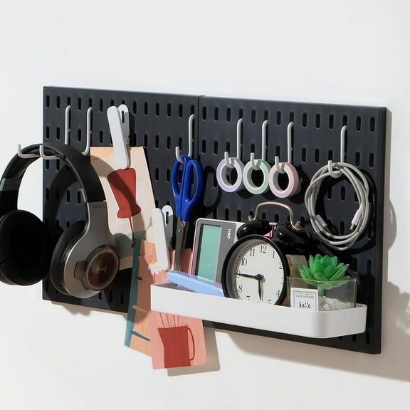 Pegboard Combination Kit with 2 Pegboards and Accessories Modular Hanging for Wall Organizer, 22" x 11",Black