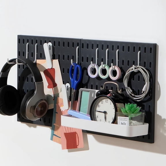 Pegboard Combination Kit with 2 Pegboards and Accessories Modular Hanging for Wall Organizer, 22" x 11",Black