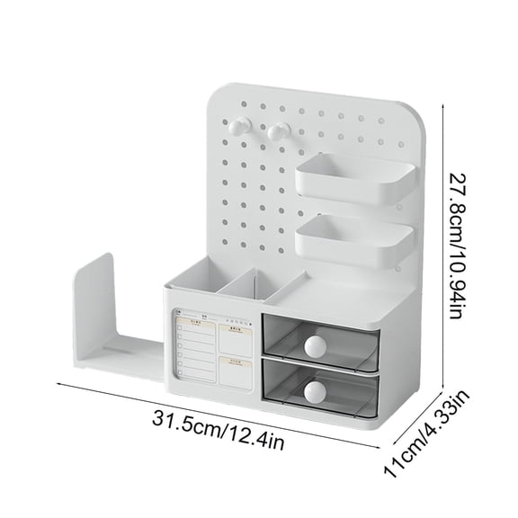 Pegboard Desk Organizer, Retractable Book Stand with Customizable Storage Box for Pens, Stationery and Books, Suitable for Office Desk, Student Dorm and Study Table