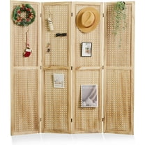 Pegboard Display, 5.6Ft Wooden Room Divider Folding Privacy Screens Portable Freestanding Wall Organizer for Retail Craft Art Display Board (4panels, Natural)